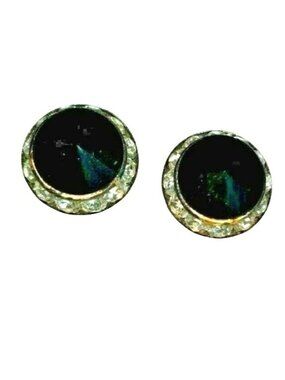 Vintage Black Faceted Stud Earrings With Rhinestone Halo A300